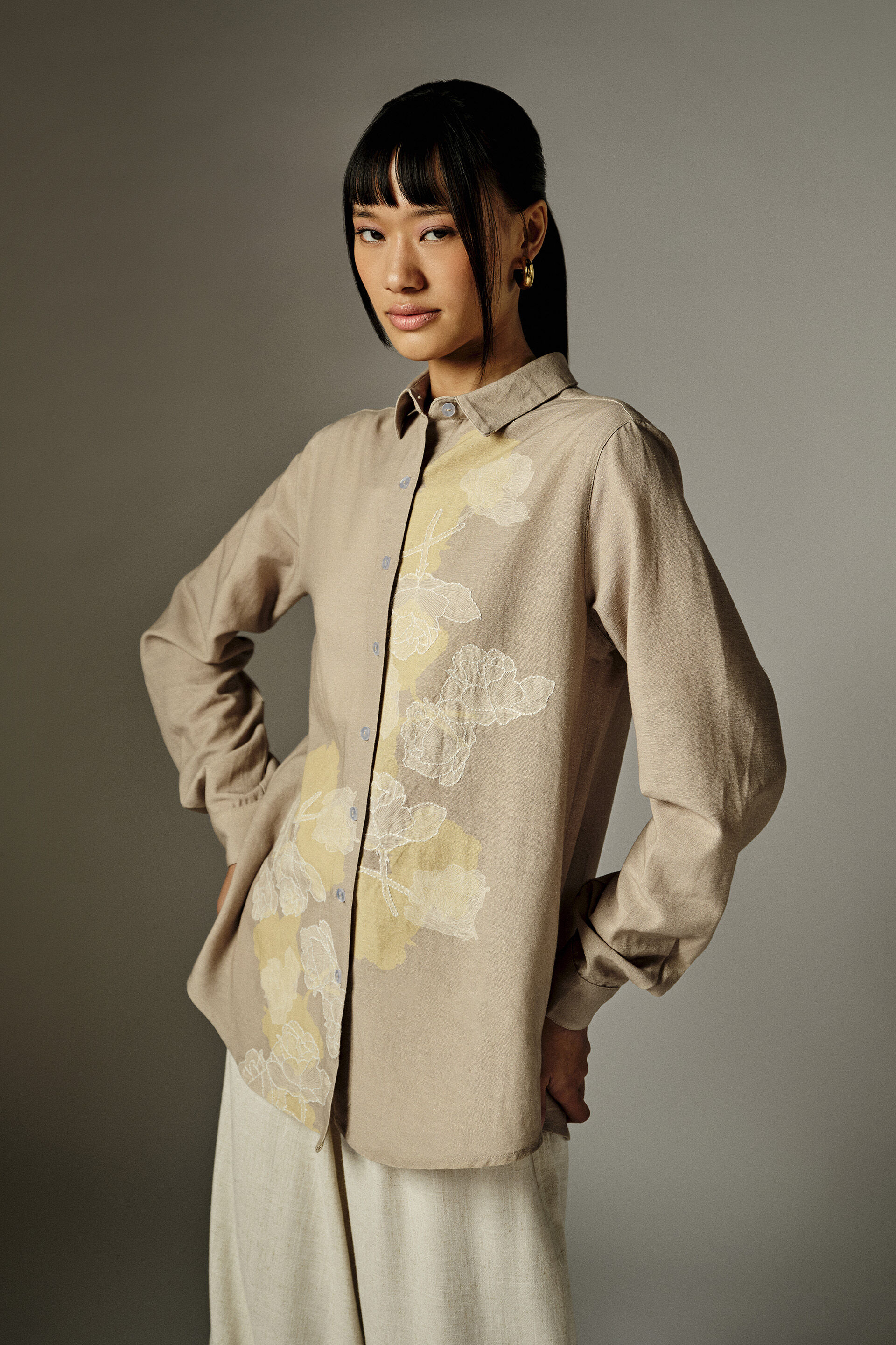 Nathalie Beige Embroidered Shirt, Beige, image 4